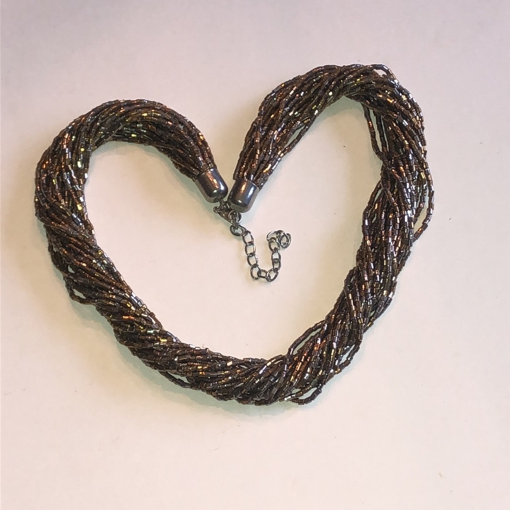 Multi-Strand Silver Tone Gold Tone Beaded Boho Necklace